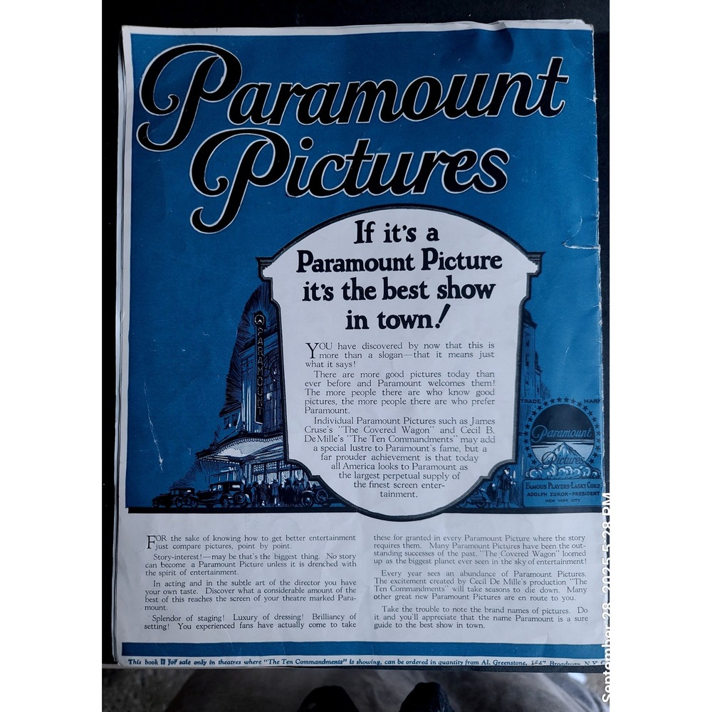 Vintage 1923 The Ten Commandments Cecil B DeMille Silent Film Souvenir Program - Picture 8 of 12